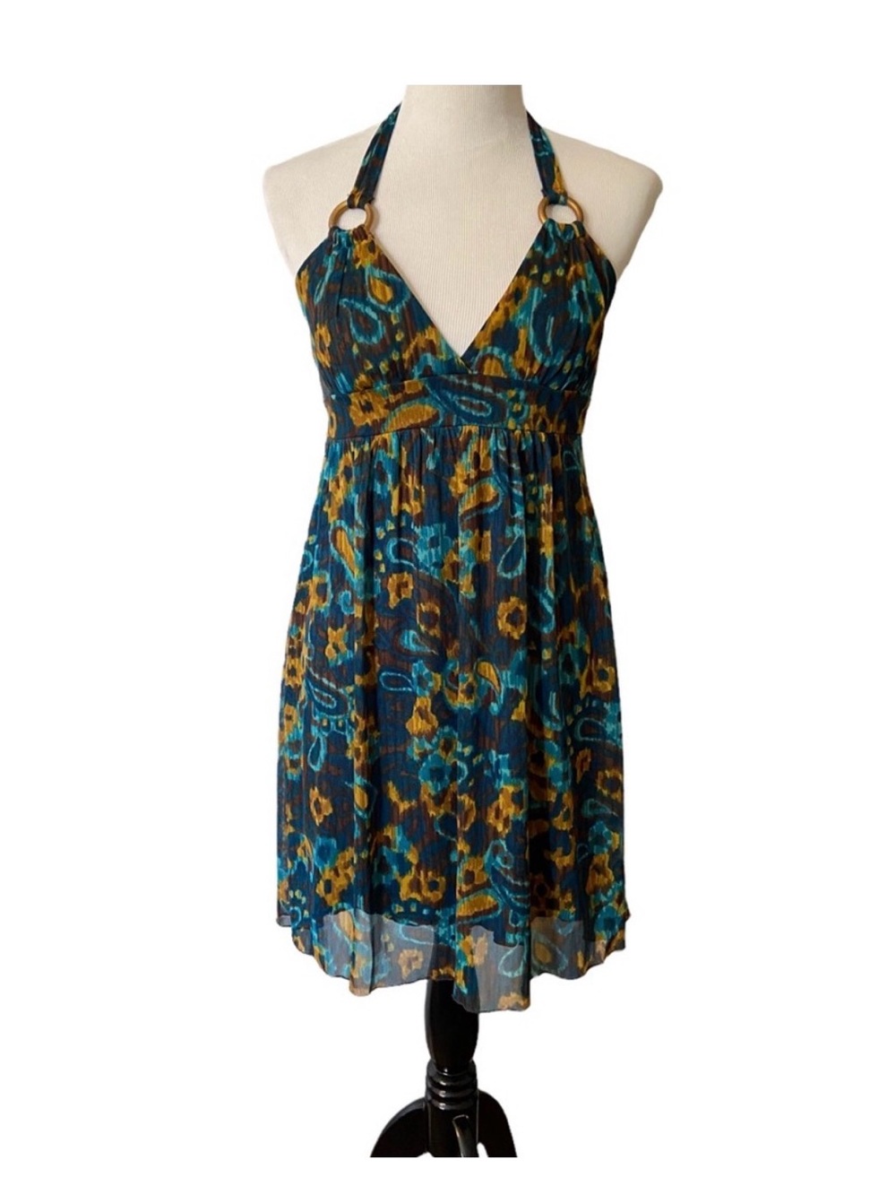 Speechless Teal and Mustard Halter Floral Dress